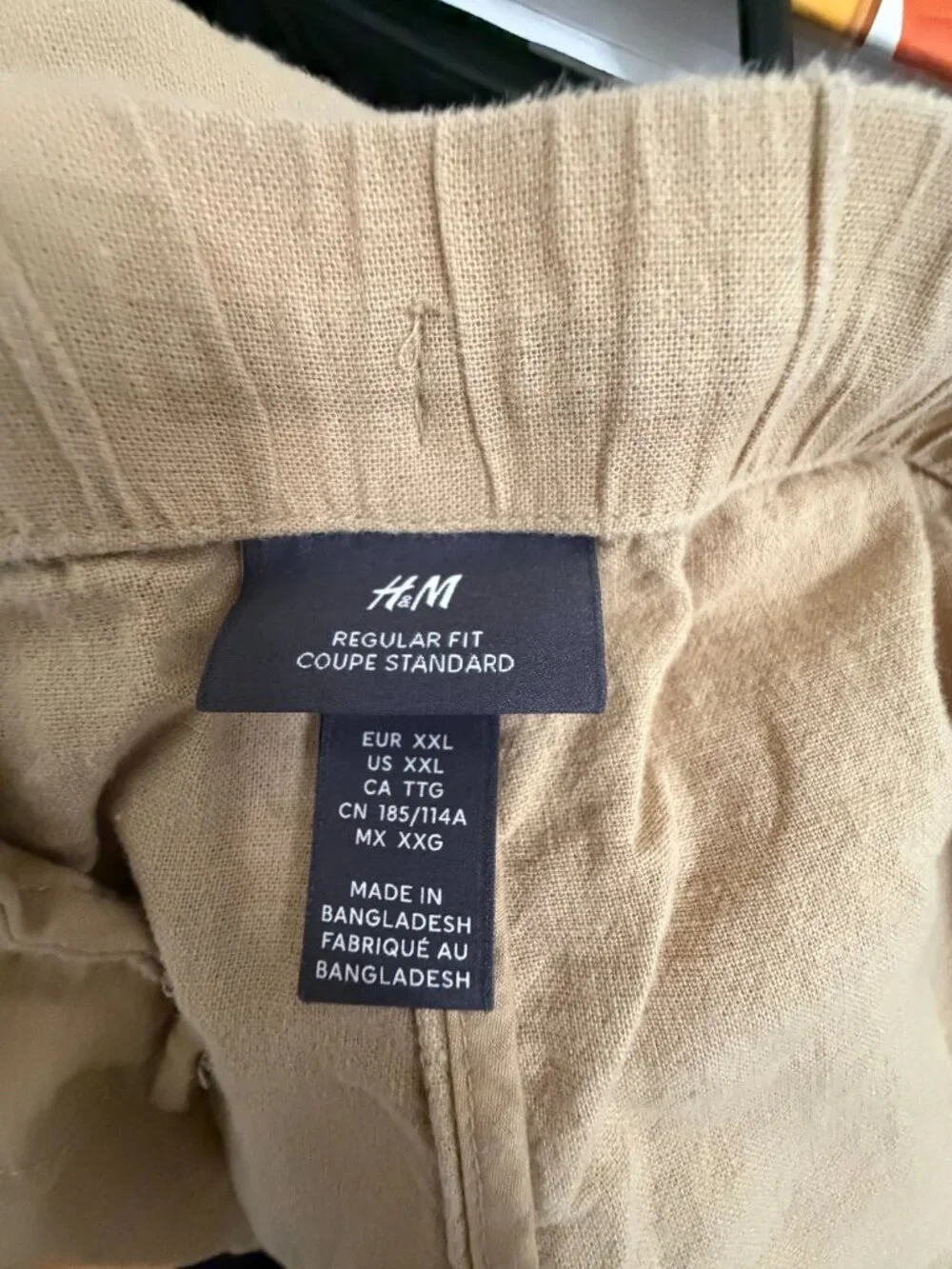 Men's H&M Regular Fit Linen Pants size XXL Khaki